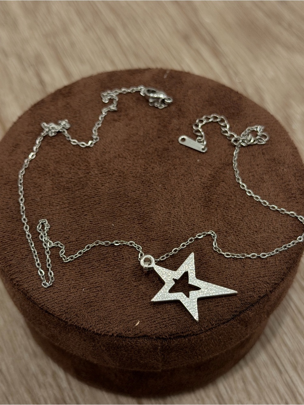 Silver Star Charm Necklace with Pavé Crystals - Elegant Silver Tone - Picture 2 of 4
